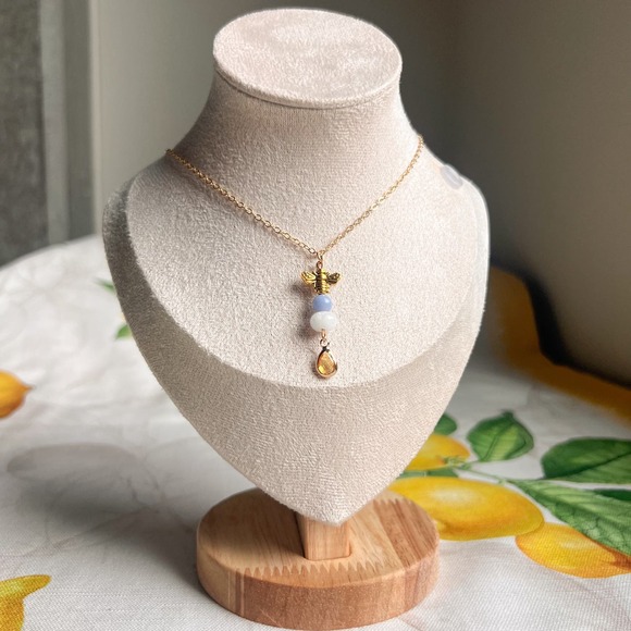 Bee Earrings White Jade Honey Amber Citrine Blue Jade Teardrop Fun Earrings 25$